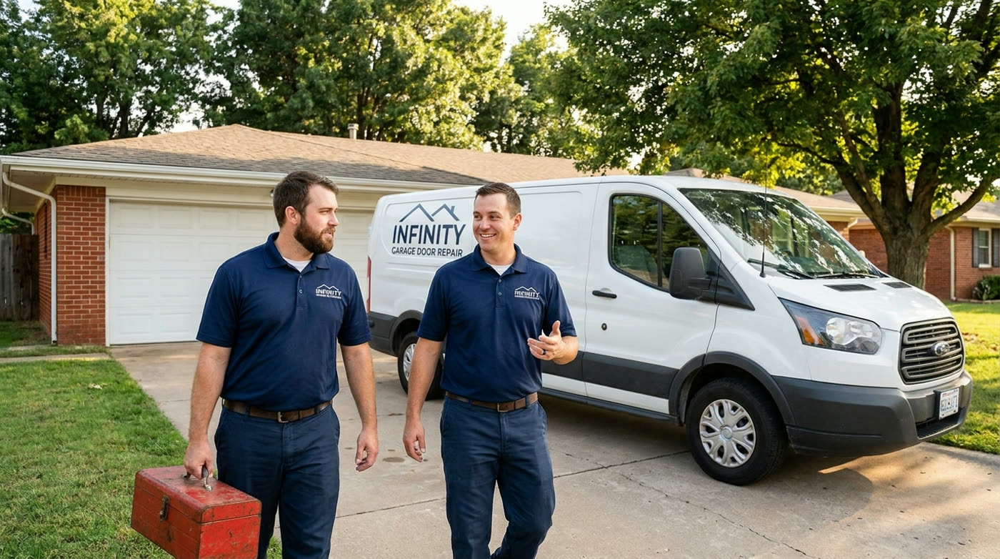 Infinity Garage Door Repair crew and service van in Tulsa